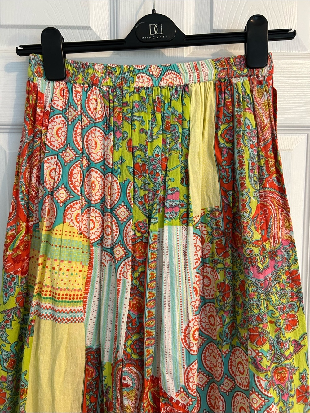 Choices Patchwork MIDI Skirt in Green, Yellow, Red and Teal - Picture 2 of 7